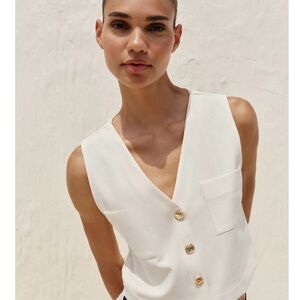 Zara White Sleeveless Top with Gold Buttons